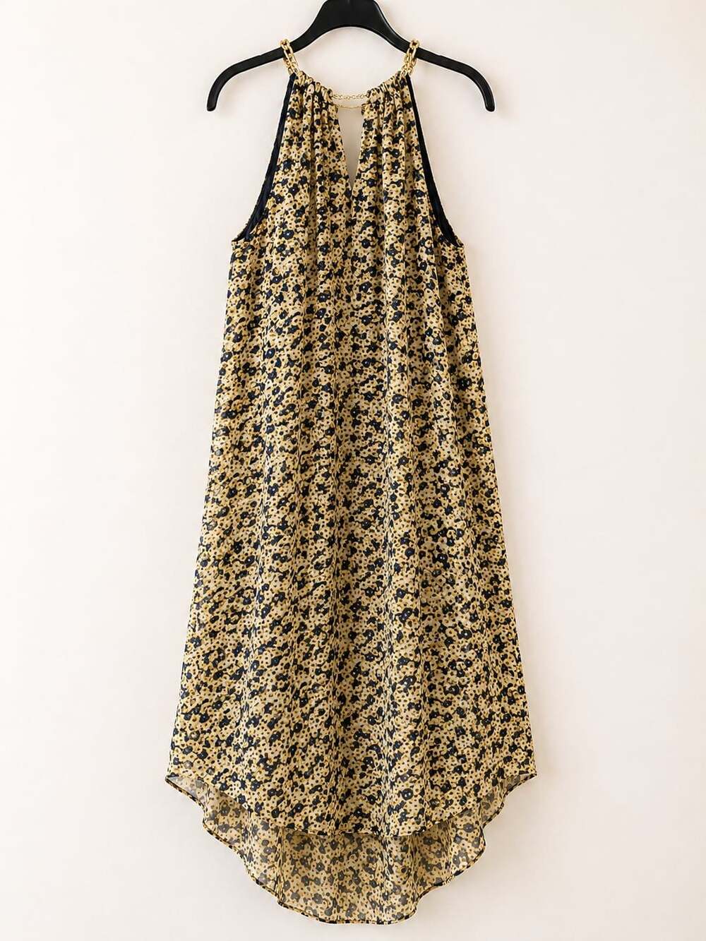 Michael Kors Women’s Large Chain Neck Metallic Floral High Low Dress NWT $155